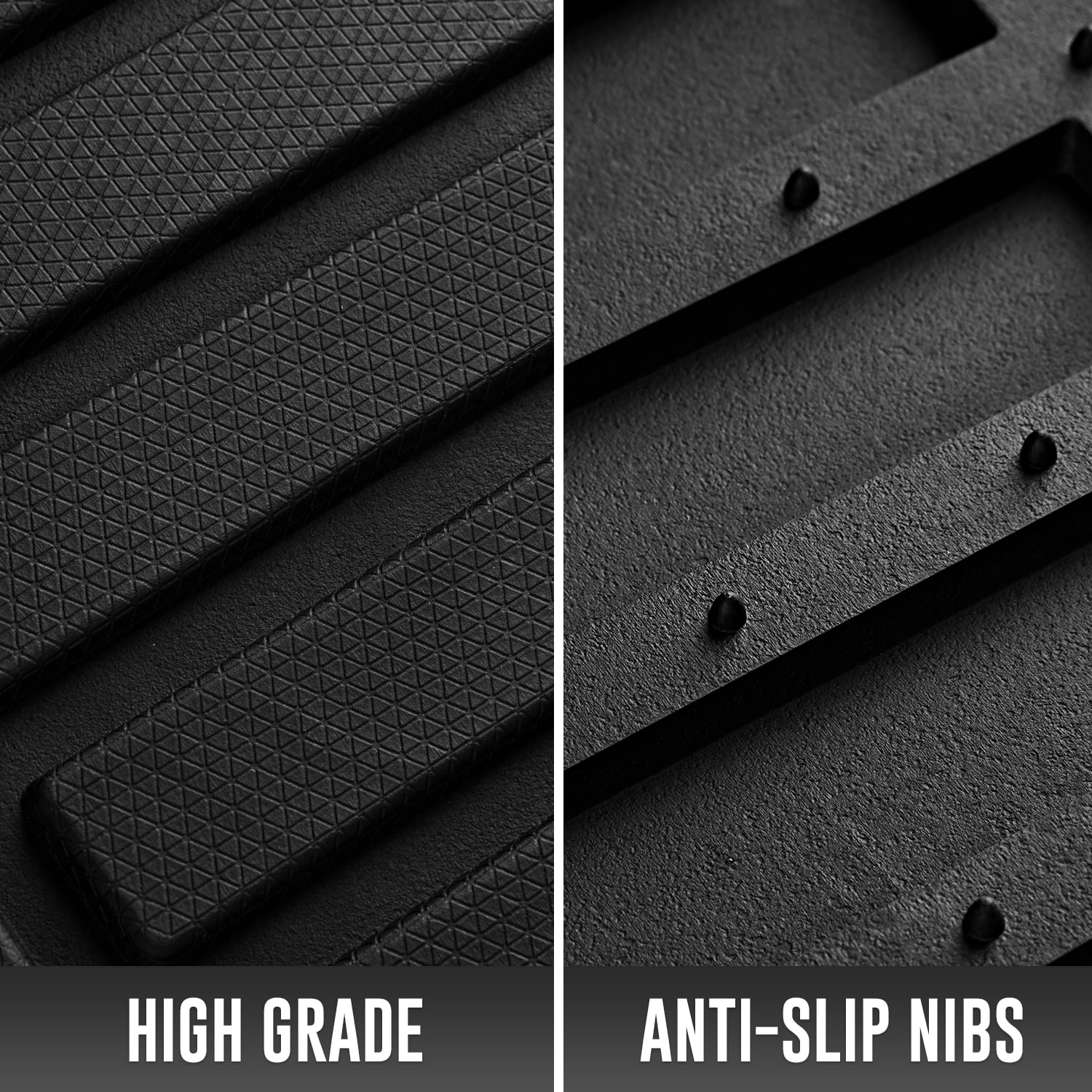Road Comforts Heavy Duty Rubber Floor Mats Black Aluminum Film Car Mats Set, Front and Rear Car Mats