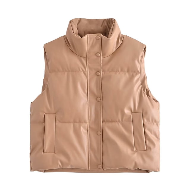 Yuyuzo Womens Vest Sleeveless Stand Collar Puffer Jackets Button up Outwear with Pockets Solid Color