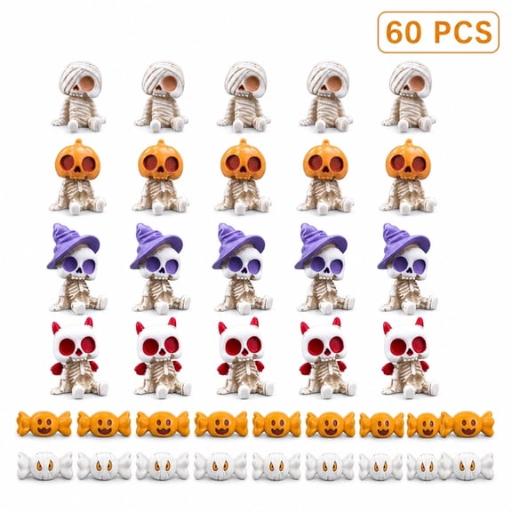 60 Pcs Halloween Resin Skull Candy Mini Figurines Terrarium Decor Party Shelf