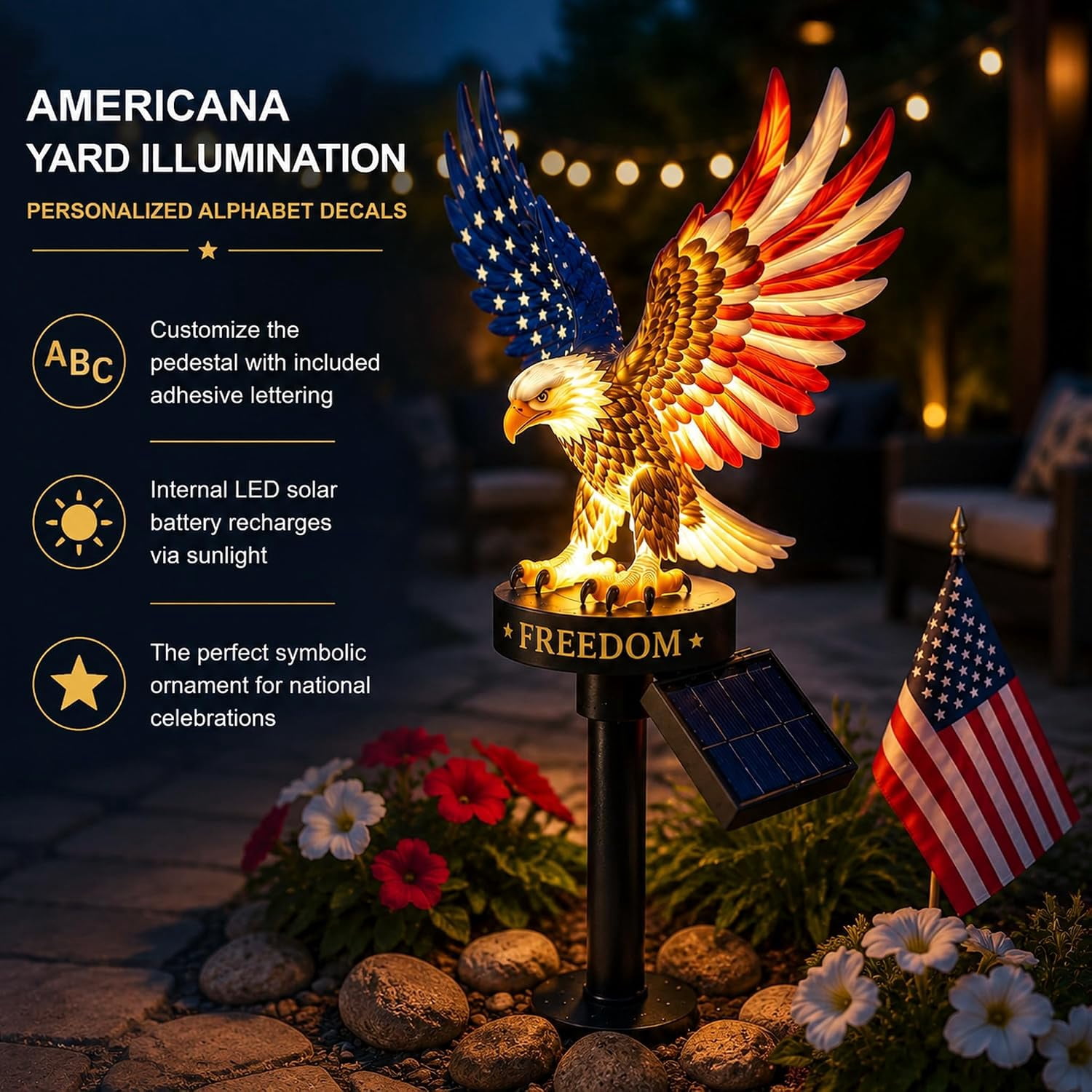 Clearance 4th of July Solar Eagle Garden Light, 250th Anniversary