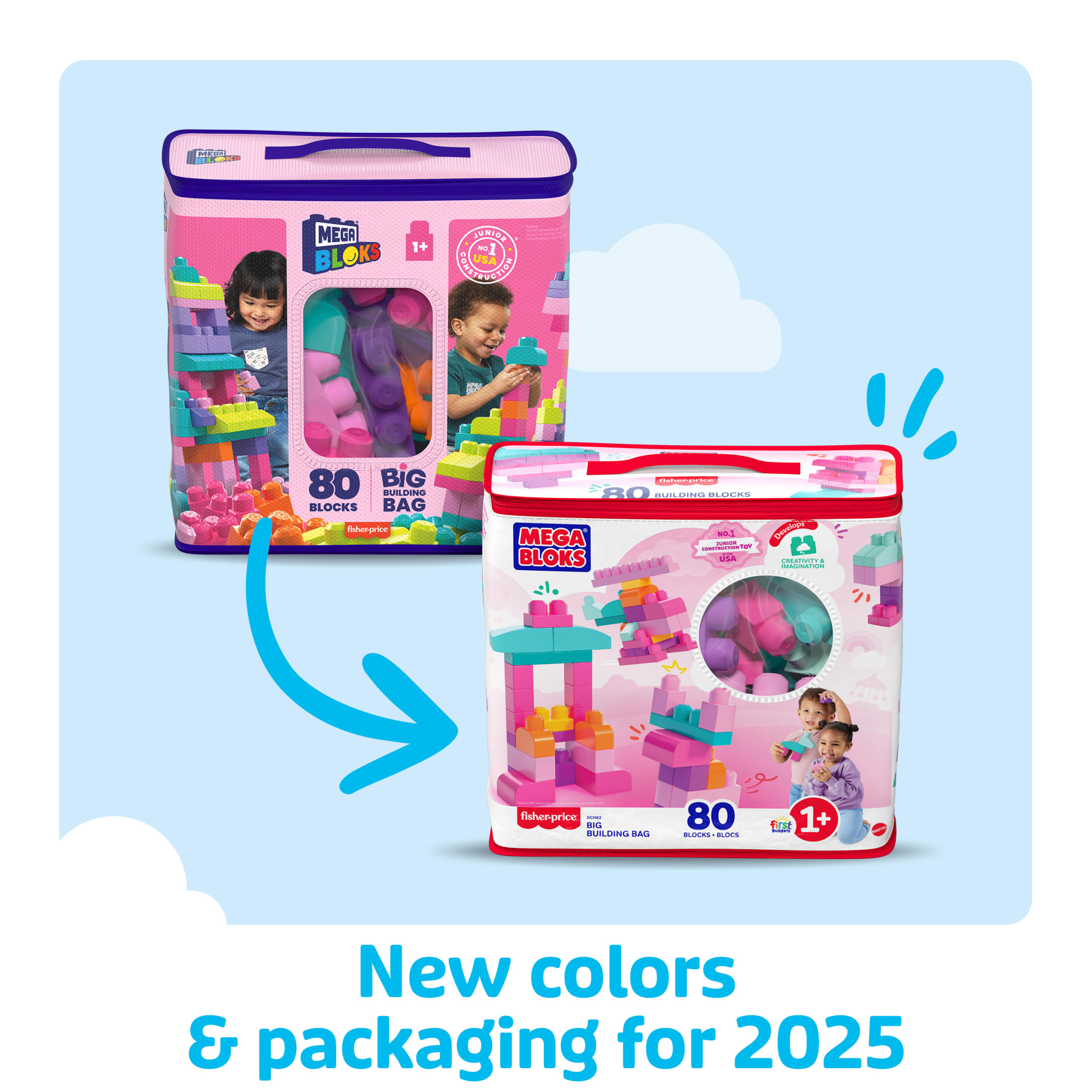 Mega Bloks Fisher-Price Big Building Bag, 80 Pieces, Pink photo 2