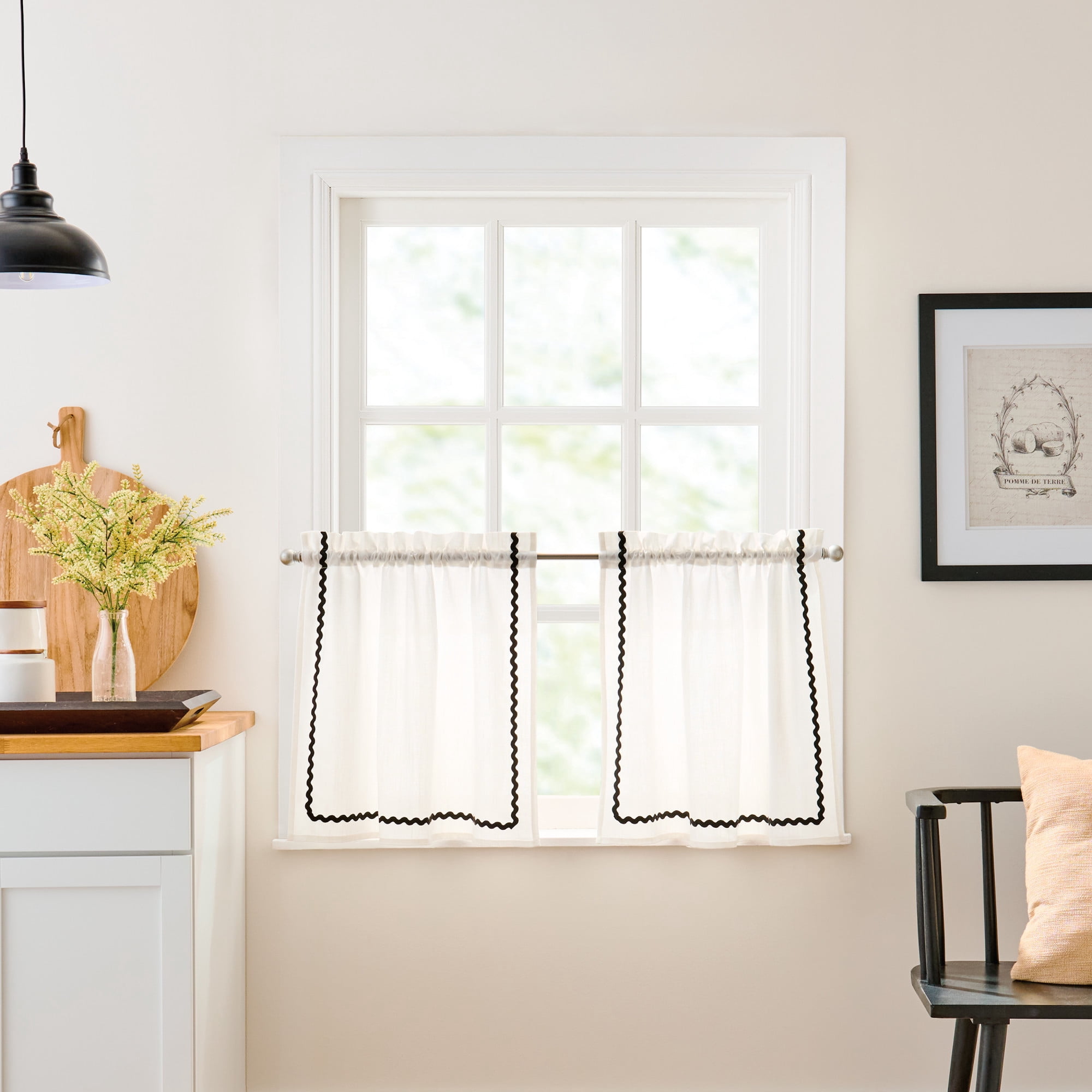 Curtainworks Rita 24" Tier Pair White Light Filtering Rod Pocket, 58" W x 24"L