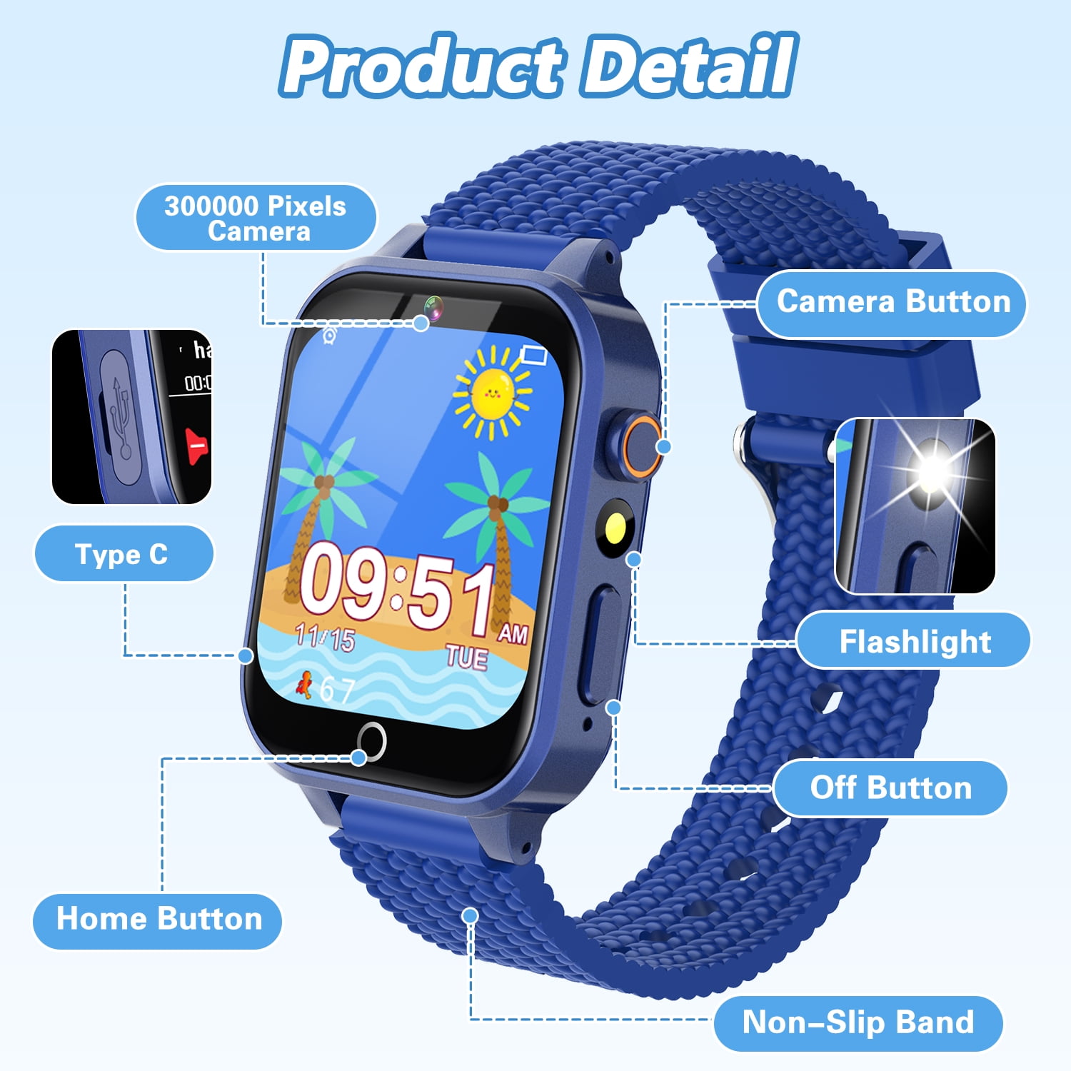 Smart Watch for Kids Boy Gift Ages 3-12, 2 Screen Protector, 26 Puzzle Games, HD Camera Video Music Player Touchscreen Pedometer, Educationtal Toy Brithday Gifts for Boy Ages 4 5 6 7 8 9 10(Blue)
