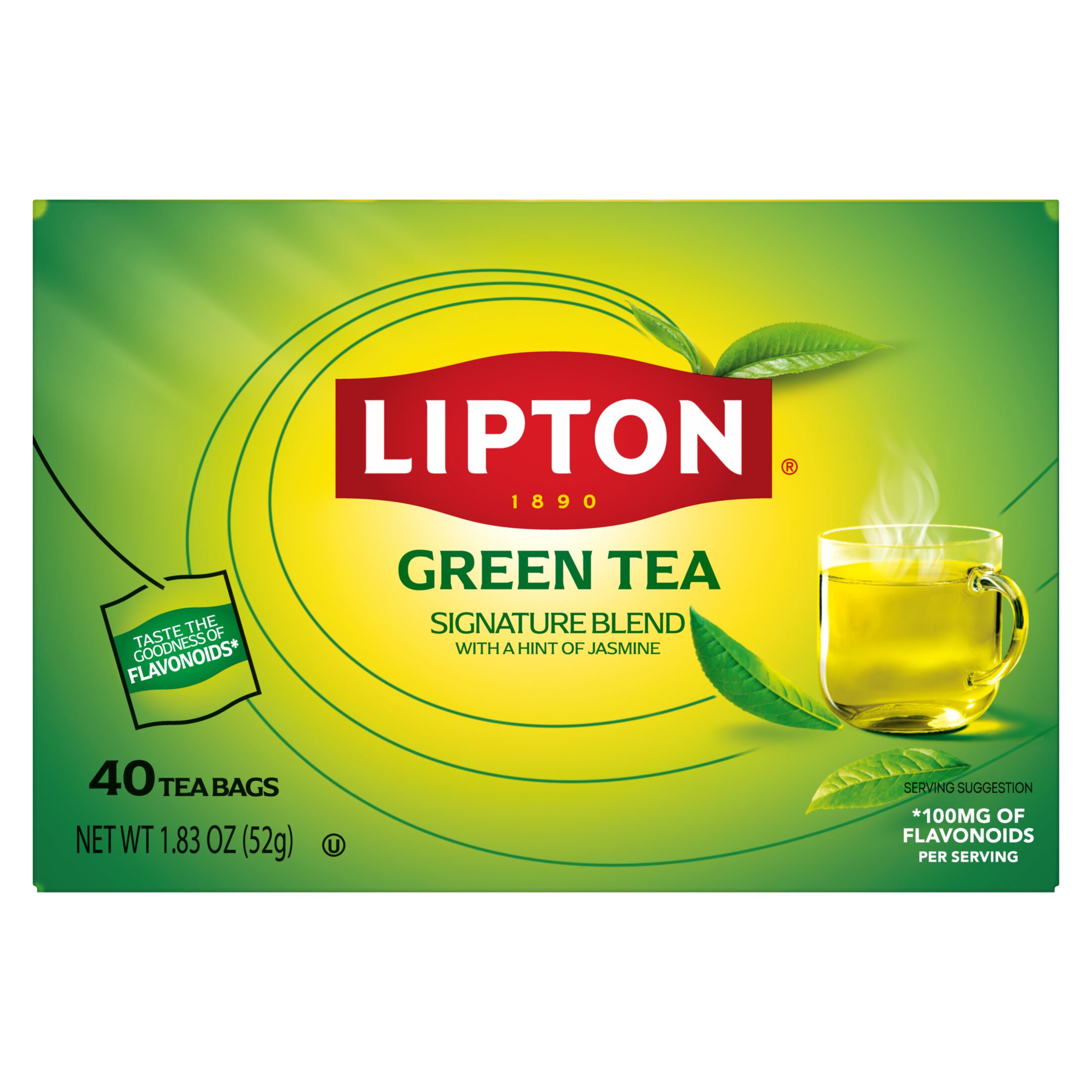 Lipton Signature Blend Green Tea Bags, Unsweetened Teabags for Hot or Iced Tea with Caffeine and Flavonoids, 40 Count