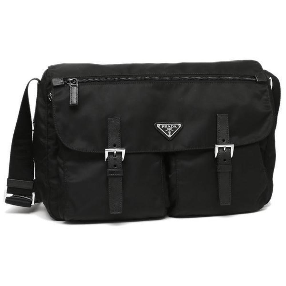 New Prada Black Nylon Triangle Logo Messenger Bag 1BD671 - Walmart.com