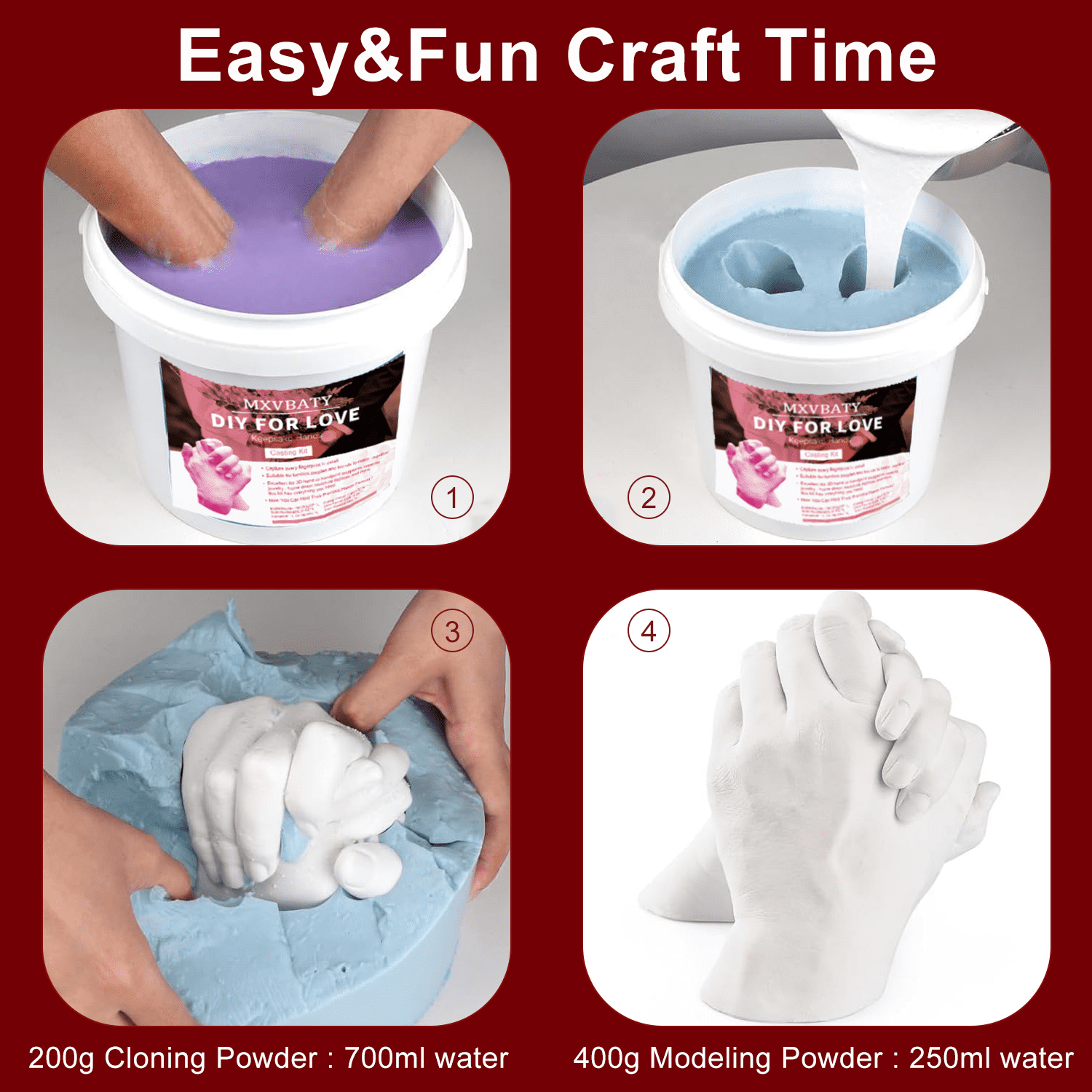 Hand Casting Kit, Couples with Practice Kit, Hand Mold Kit for Adults & Kids, Romantic Anniversary Wedding Birthday for Her or Him,Boyfriend Girlfriend Unique Gift for Valentines