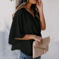 thumbnail image 6 of QQAMB Womens T-Shirts 3/4 Sleeve V-Neck Solid Color Wrap Draped Front Blouses Tops Black 3XL, 6 of 6