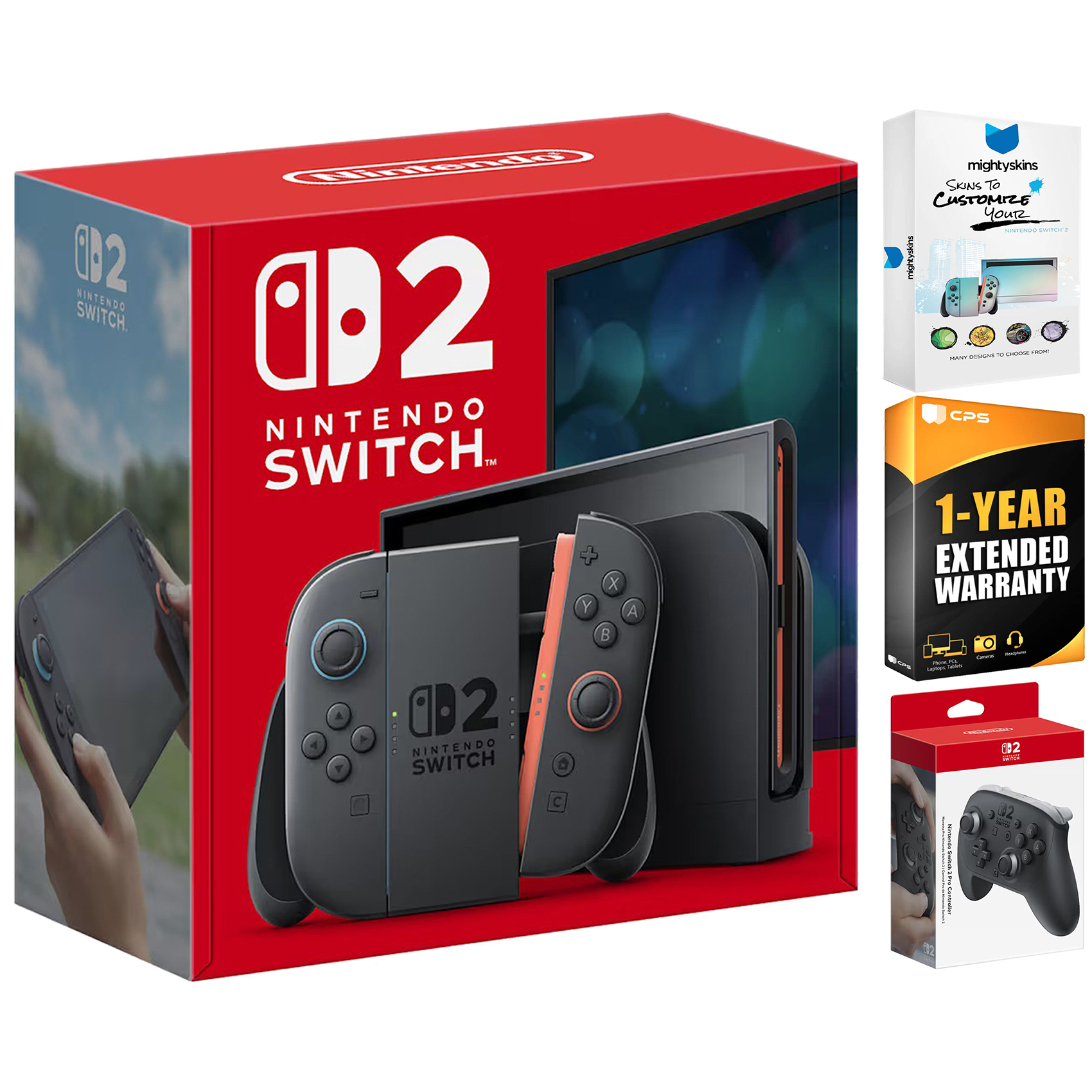 Nintendo Switch 2 Video Game Console with Pro Controller, MightySkins Code and 1 CPS Year Extended Warranty