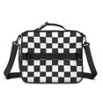 thumbnail image 2 of Black and White Checkered Pattern Insulated Lunch Bag with Shoulder Strap and Bottle Holder,Bento School Lunch Bag Box,11x9.5x3.5 Inches, 2 of 4