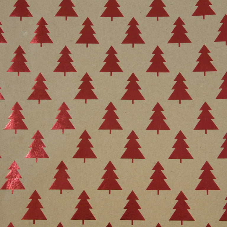 Jam Paper Christmas Wrapping Paper, 25 Sq ft, 1/Pack, Kraft Red Trees Gift Wrap