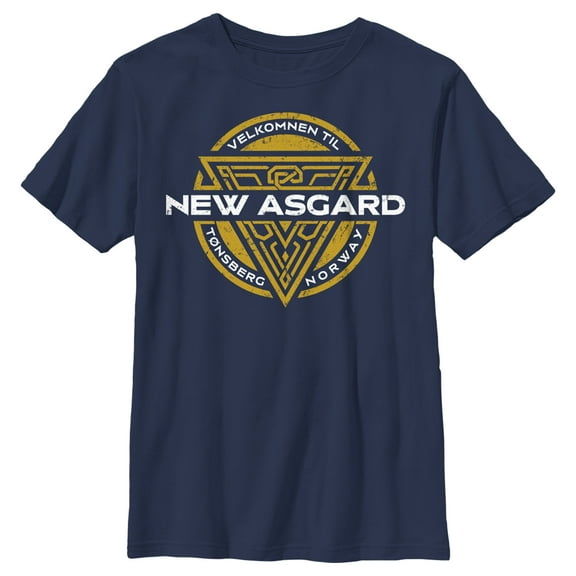 Boy's Marvel: Thor: Love and Thunder New Asgard Logo  Graphic Tee Navy Blue Large