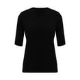 thumbnail image 4 of Black Spring Shirts for Women 2024, Elbow-Length Tshirts Shirts for Women Graphic, Cotton Blouses for Women Business Casual, Women's Fashion Sweater V Neck Half Sleeve Loose Base T Shirt Top, 4 of 9