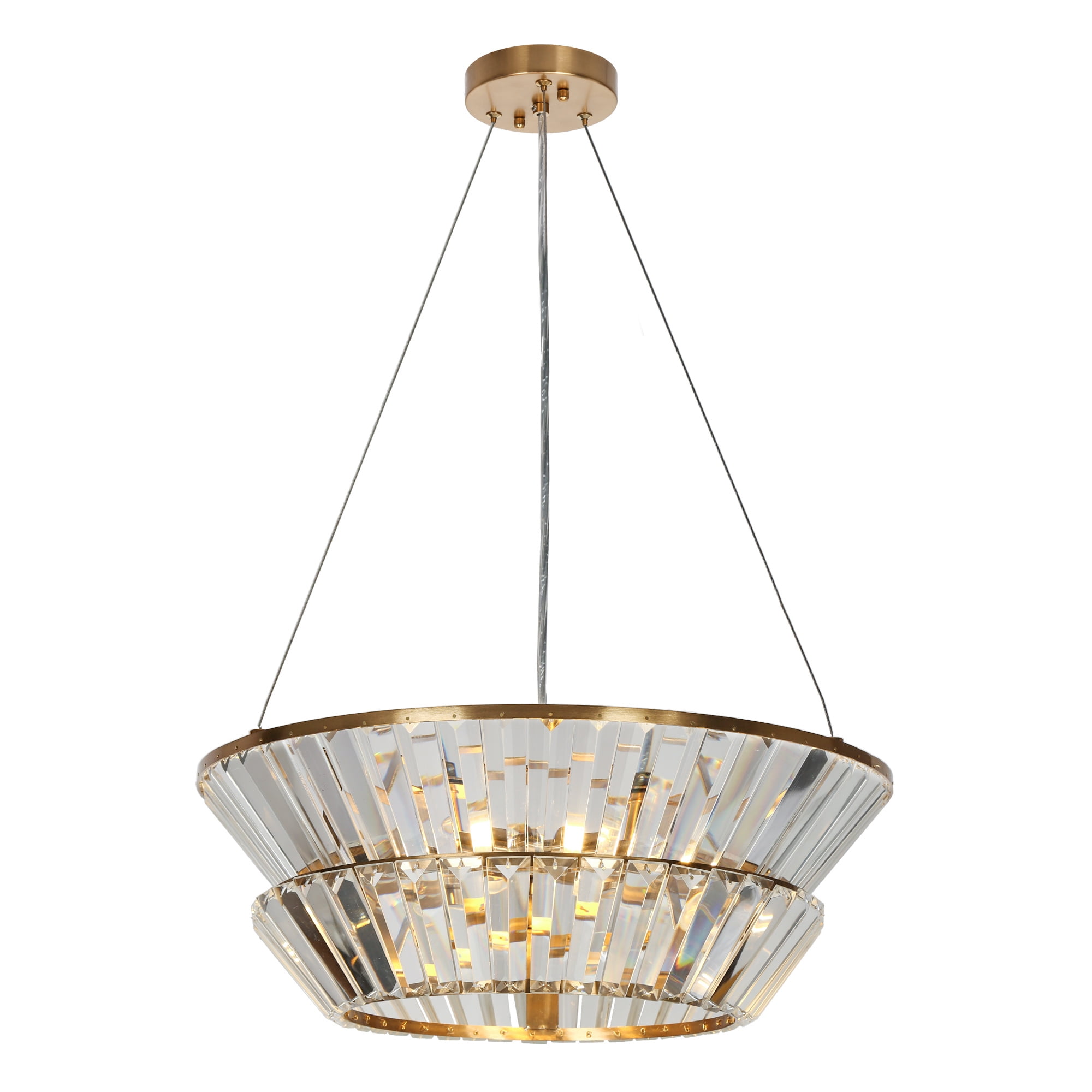 LNC Feinaqy 3-Lights 19.7" Modern Luxury Two-Tier Fluted Crystal Chandelier, Gold