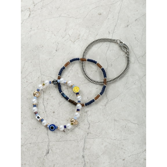 No Boundaries Men's Beaded Bracelet, Multicolor, 3 Pack