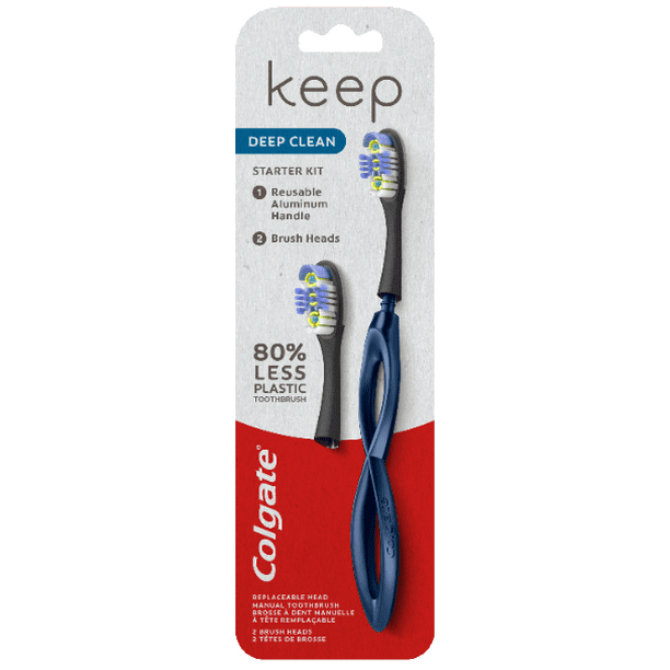 Colgate Keep Manual Toothbrush Deep Clean Starter Kit, Floss Tip, Navy 