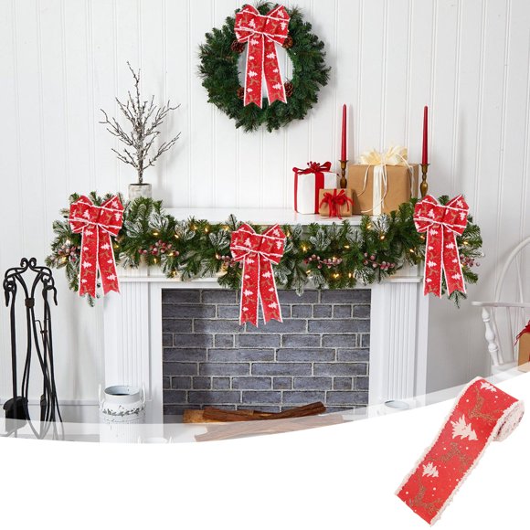 Holiday Christmas Snow Ribbon, Festive Cloth Decorative Trim in Pink, Red, Grey, and Brown, Versatile Gift Wrapping and Tree Decoration for Seasonal Celebrations