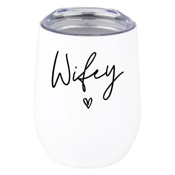 Koyal Wholesale Wifey Wine Tumbler with Lid 12 Oz Stemless Stainless Steel Insulated