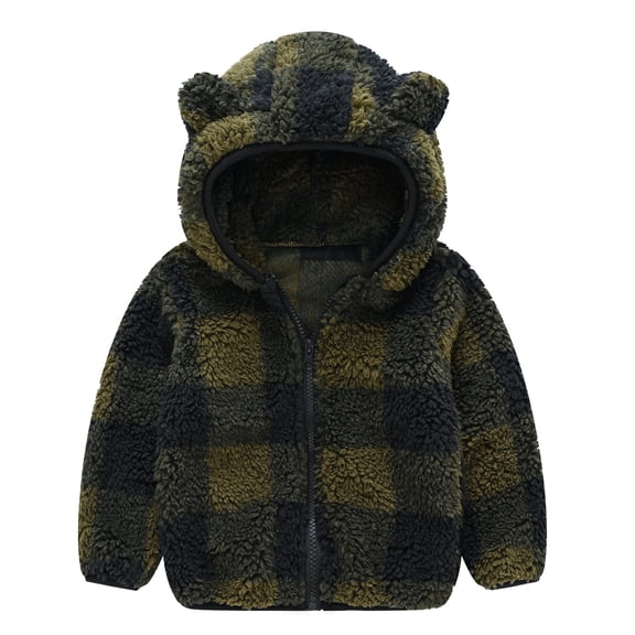 HOSIA Baby Toddler Fleece Jacket with Hood Boys Girls Cute Zip Up Teddy Coat Warm Winter Zip Up Fuzzy Sherpa Soft Fleece Sweatshirts Boys Girls Winter Camo Coat Jacket Outwear Clothes Army Green 100