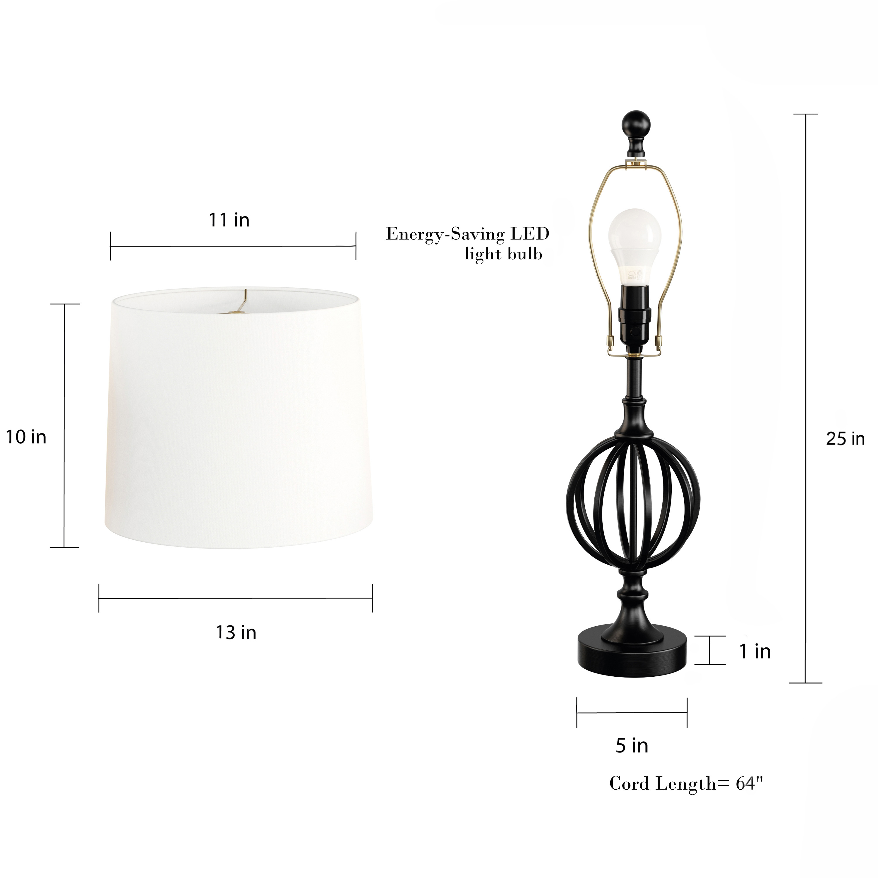 Lavish Home Set of 2 Modern Rustic Style Table Lamps, Ivory