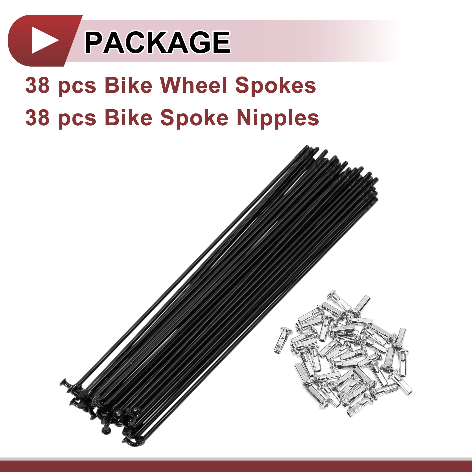 Unique Bargains 38Pcs 13G Bicycle Spokes Bike Wheel Spokes Carbon Steel Black 7.09"
