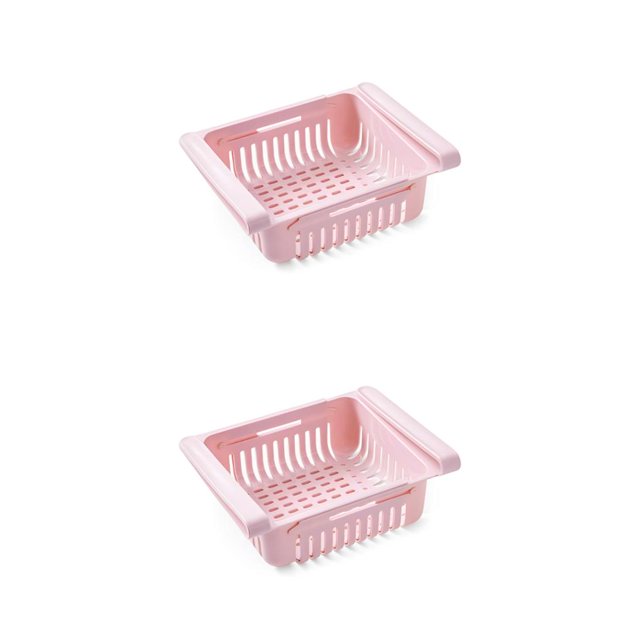 Billuyoard Organizador de plástico para refrigerador, contenedor de cajón multifuncional retráctil, capa de estante para verduras, bandeja de Rosa 2piezas