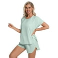 thumbnail image 4 of DAKIMOE Womens Silk Stain Pajamas Set Short Sleeve Soft Sleepwear Top With Shorts Set PJ Loungewear, Dark Brown, L, 4 of 8