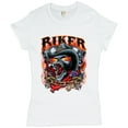 thumbnail image 1 of Tee Hunt Biker From Hell T-Shrit Ride or Die Skeleton Outlaw Route 66 Women's T-Shirt Tee, White, X-Large, 1 of 5