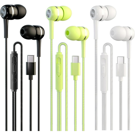 USB-C Wired Earbuds with Microphone for iPhone 17/16/15 Pro max, Noise Canceling Type C Headphones with Volume Control,USB Earphones Compatible with Galaxy S24 S23 S22, Pixel Phones-3 Pack