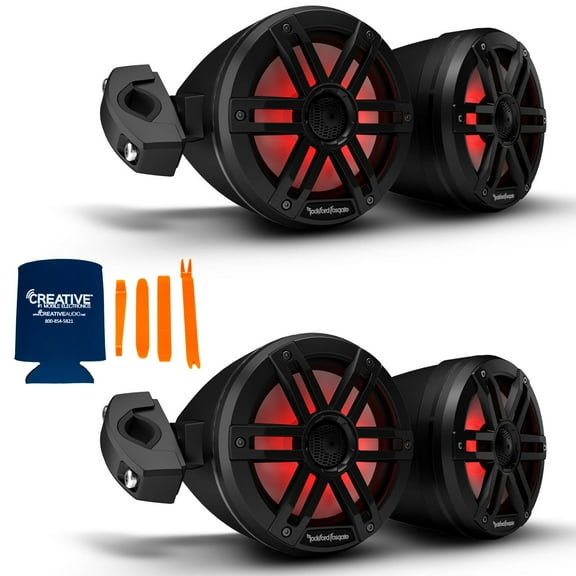 Rockford Fosgate 2 Pairs of M1WL-65MB Black 6.5" Color Optix Moto Can Speakers, 75w Rms, 300w Peak, Clamps Included