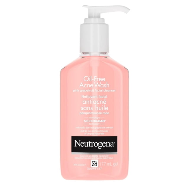 Neutrogena Oil-Free Acne Wash Pink Grapefruit Facial Cleanser, Pore Cleansing and Daily Liquid Facial Cleanser with 2% Salicylic Acid and Vitamin C