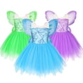 thumbnail image 2 of Disfraz de hada Pixie para niñas, princesa Disney Tinker Bell, vestido azul y morado con alas, vestidos de fiesta de cumpleaños, 2023, 2 of 5