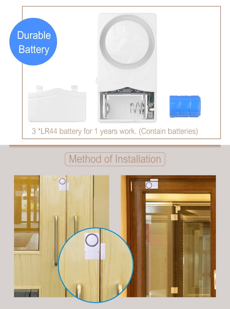 GREENCYCLE 4 Set Door and Window Alarm 4-in-1 Mode Window Alarms for Wireless Alarm Security System Magnetic Alarm Sensor Time Delay Alarm Loud 110 dB for Home Garage Kids Safety and Refrigerators