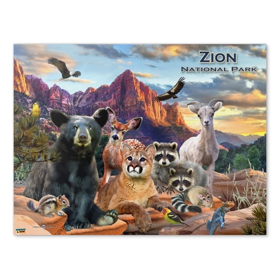 Zion National Park Utah UT Animals Cougar Bear Deer Raccoons Home Business Office Sign