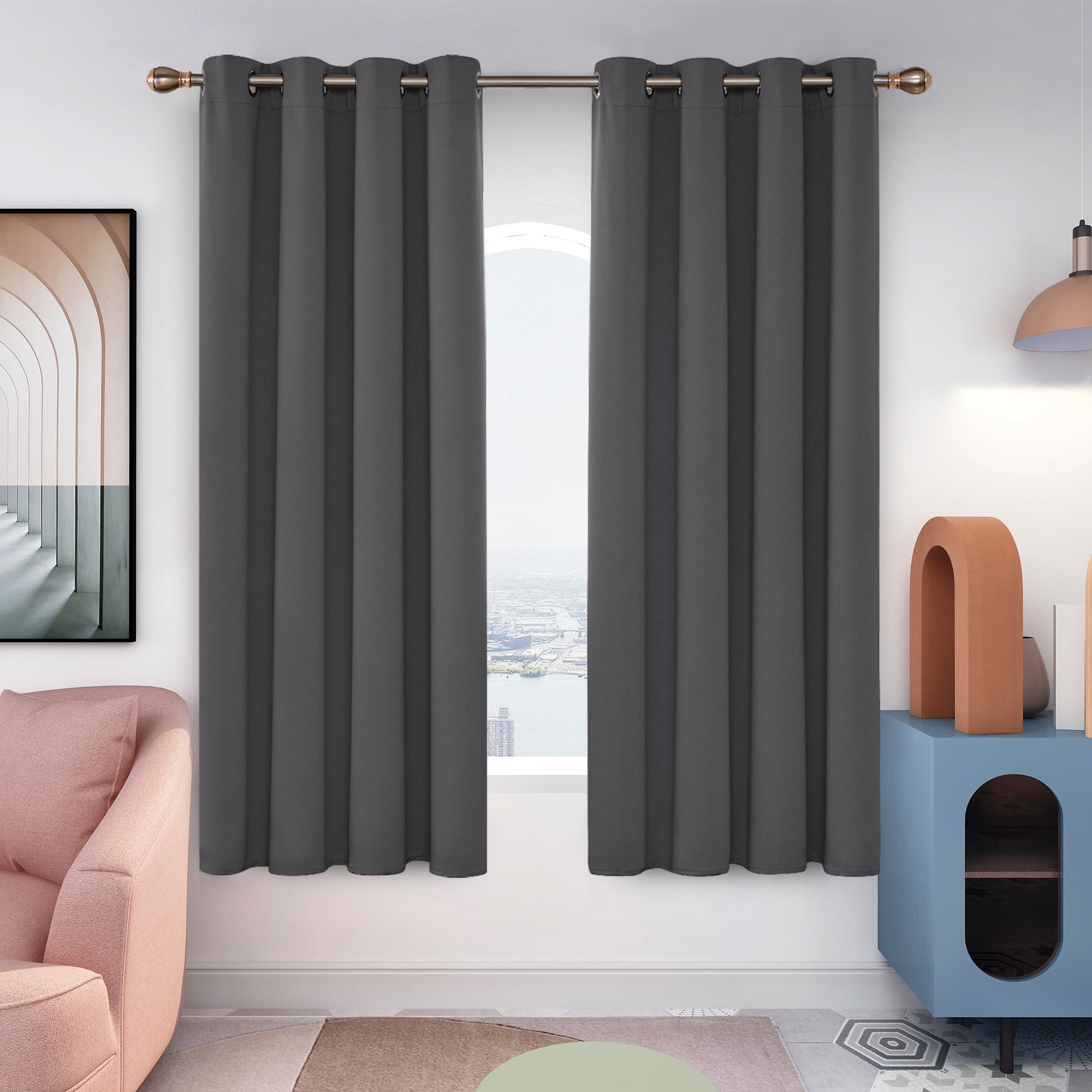 Buy Deconovo Black Out Curtains Set of 2, 63 inches long Grommet Room