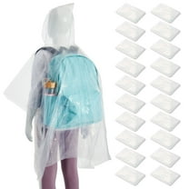 Juvale 20-Pack Disposable Rain Ponchos for Kids - Emergency Plastic Raincoats with Hood for Boys and Girls (Clear)
