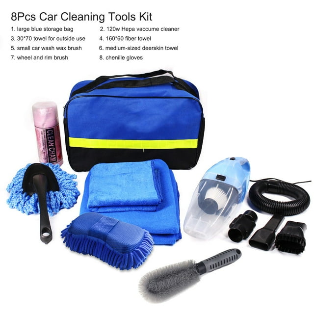 Kit de 8 herramientas de limpieza de automóviles, kit de herramientas de lavado de automóviles para detallar interiores, paño de limpieza de fibra de primera calidad, guantes de chenilla