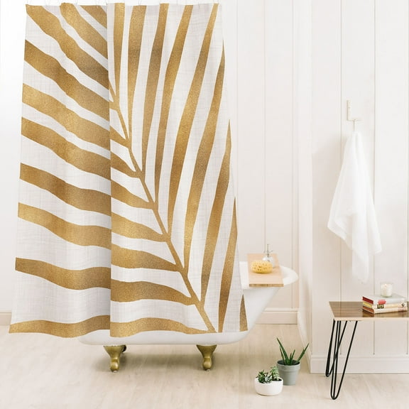 Society6 Modern Tropical Metallic Gold Palm Leaf Shower Curtain 71" x 74"