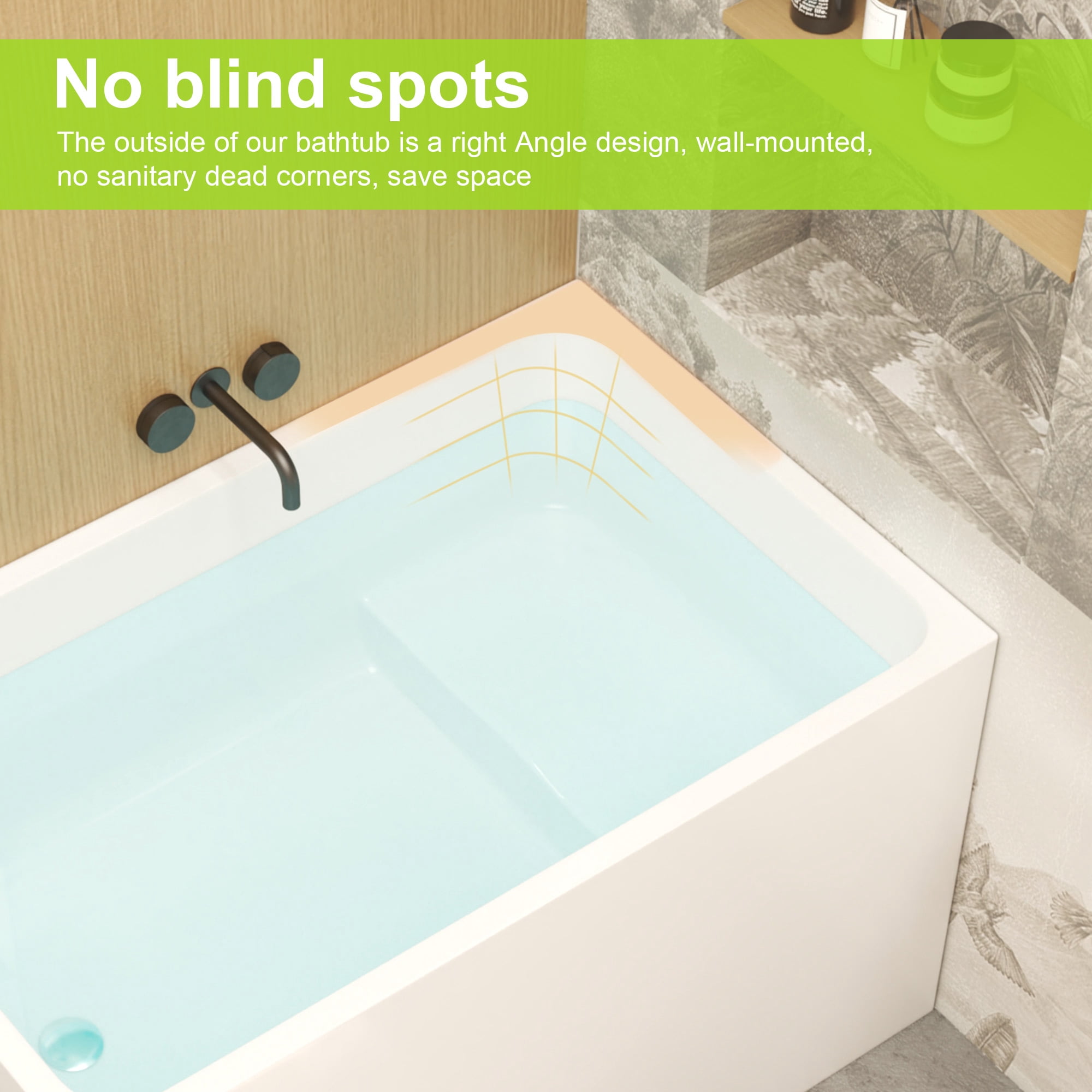 43" Acrylic Freestanding Soaking Bathtub,Rectangle Soaking Hot Ice Bath Tub with Seat,White