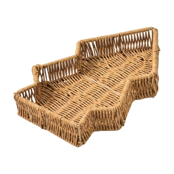 Christmas Tree Shaped Woven Storage Tray Handmade Rattan Decorative Basket for Tabletop Snack Serving Holiday Home Decor