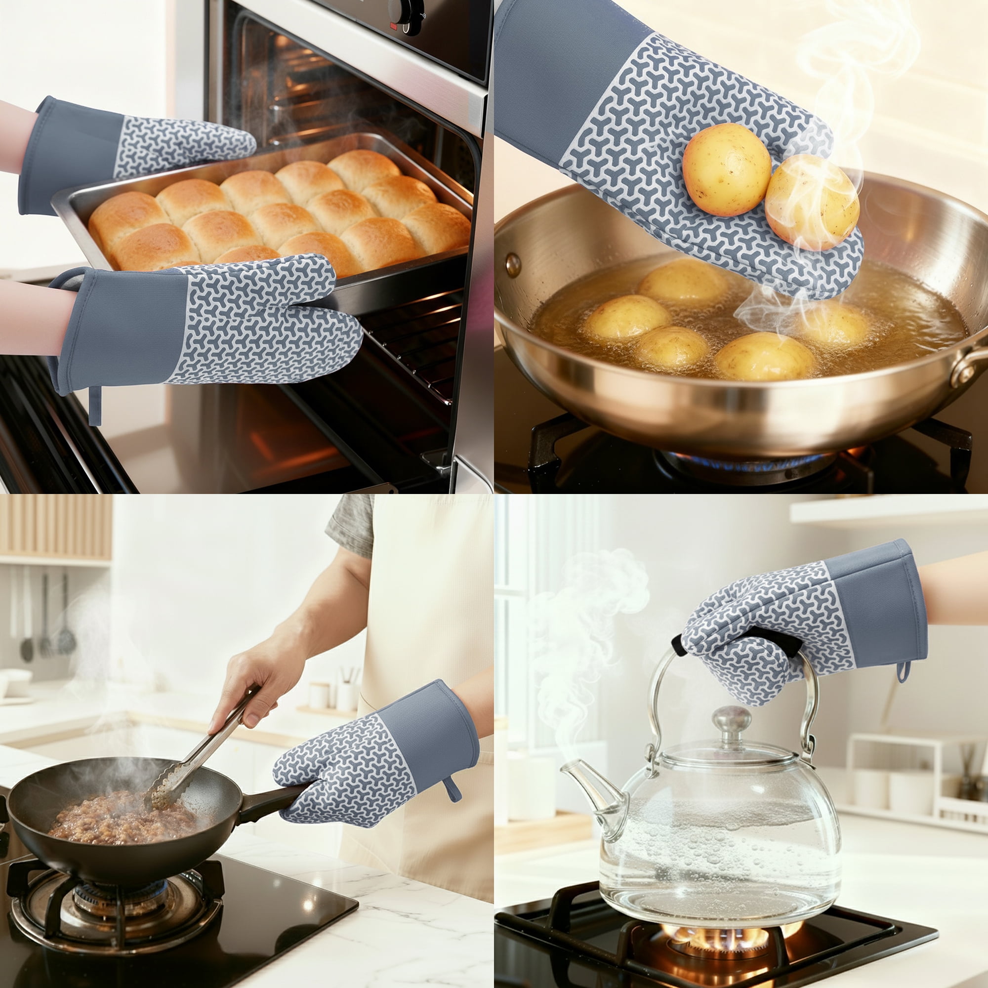 Unique Bargains Heat Resistant Cooking Gloves Flexible Gripping Gray 12.8x7.5inch
