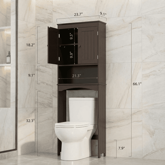 Over-the-Toilet Storage Cabinet with Adjustable Shelf, Aiho 66" Bathroom Space Saver Storage Cabinet, Freestanding - Brown