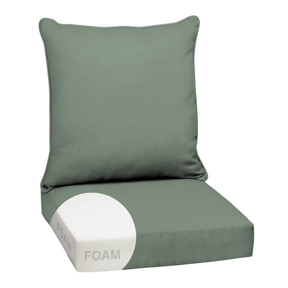 ARDEN earthFIBER Outdoor Foam Deep Seat Cushion Set, 24 in x 24 in, Weather-Proof, Rain-Proof, Fade Resistant Patio Cushion, Bottom and Back Cushion for Chair, Sofa, and Couch Sage Green Texture
