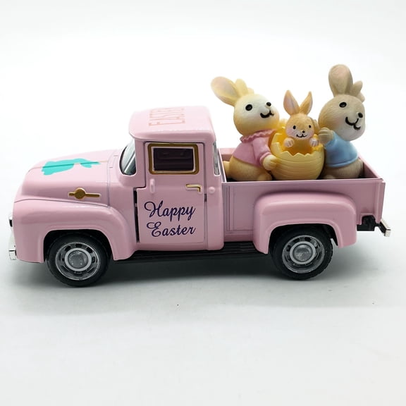 Easter Metal Truck Decor,Spring Easter Metal Truck with Mini Rabbit Family Ornaments,Spring Farmhouse Vintage Pickup Car Decor for Tabletop Centerpiece Home Kitchen Decorations