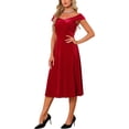 thumbnail image 4 of INSPIRE CHIC Women's Velvet Dress Off the Shoulder Vintage Cocktail Evening A-Line Dresses XL Red, 4 of 4