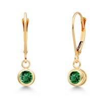 Gem Stone King 14K Yellow Gold Green Nano Emerald Earrings for Women | 0.60 Cttw | Gemstone May Birthstone | Round 4MM