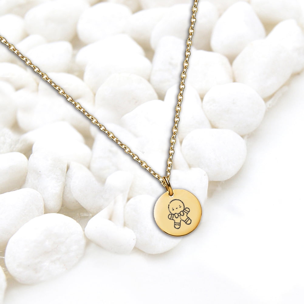 Anavia Round Christmas Gingerbread Man Stainless Steel Gold Disc 10mm Pendant Jewelry with Gift Box