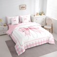 thumbnail image 2 of Erosebridal Watercolor Bow Twin Bedding Sets for Girls, Pink Plaid Buffalo Bedding Comforter Set for Women, Pink Reversible, 7 Pieces, 2 of 6