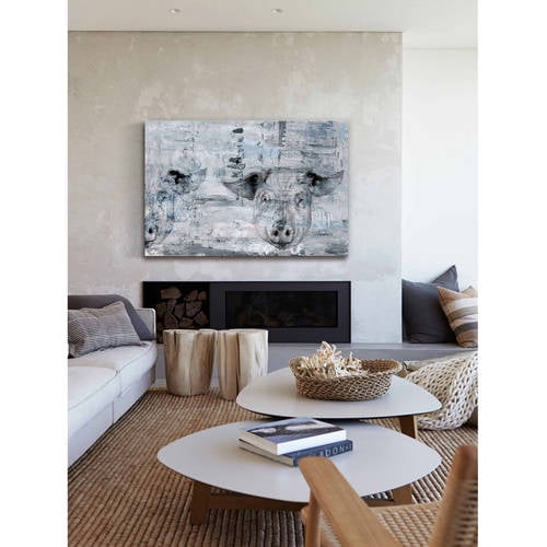 "Blue Pigs" Painting Print on Wrapped Canvas