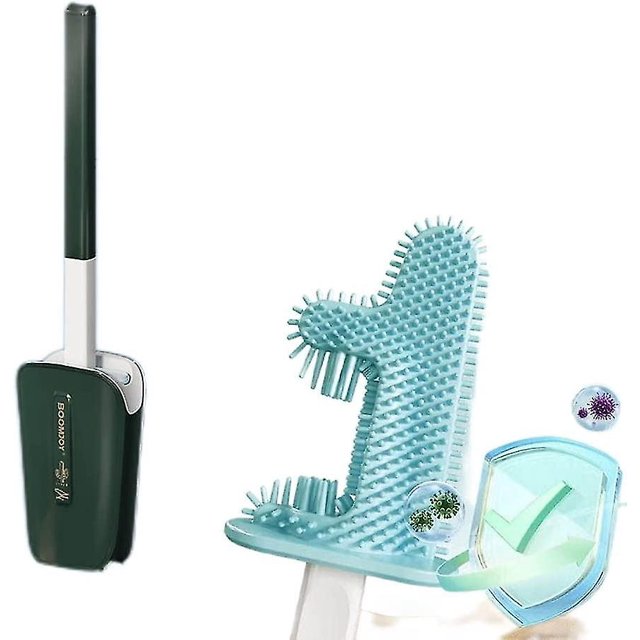 Cepillo de baño con forma de cactus, cepillo de limpieza de inodoro flexible de silicona suave con mango largo y soporte de secado rápido, color verde