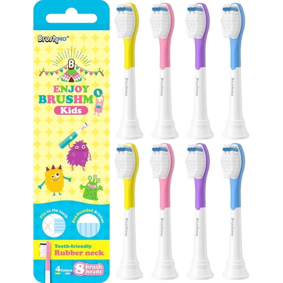 Brushmo Kids Replacement Toothbrush Heads Compatible with Philips Sonicare Kids HX6032 & HX6042, Ultra-Soft DuPont Bristles, BM648, 8-Pack (Ages 6 ) Multi-Color